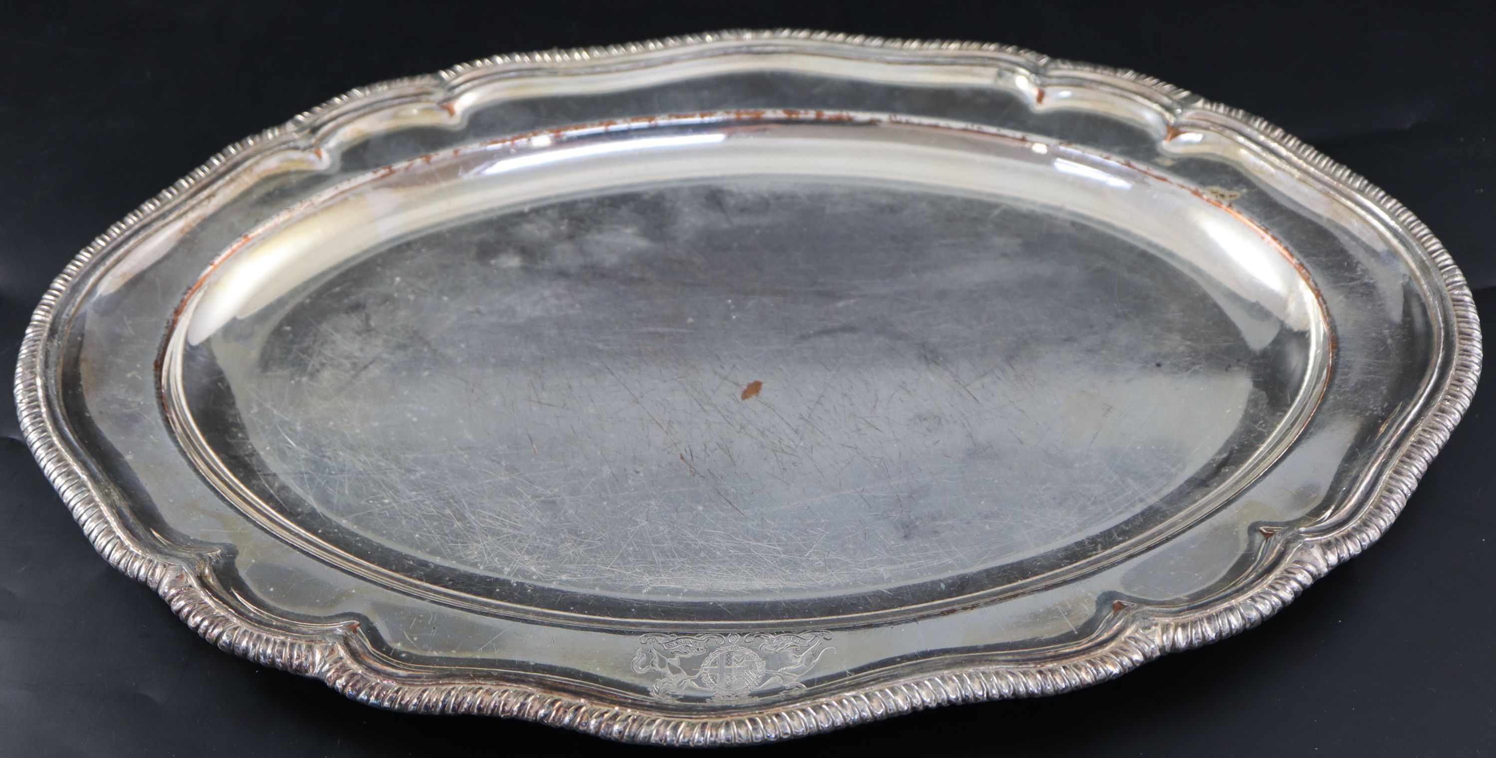 A George III Old Sheffield plate oval meat dish, 42.5cm